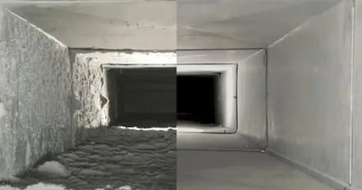 Air duct before and after cleaning - dirty vs clean interior