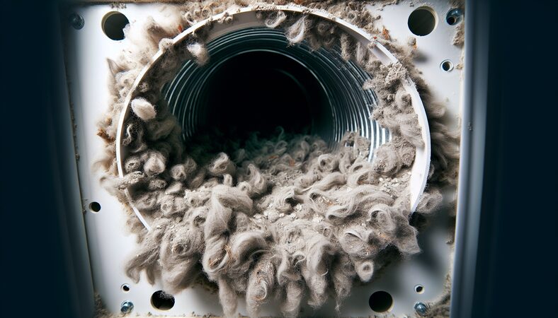 Lint buildup in a dryer vent that needs cleaning