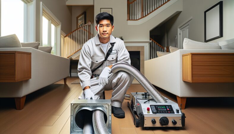 Technician cleaning air ducts in a Rochester MN home